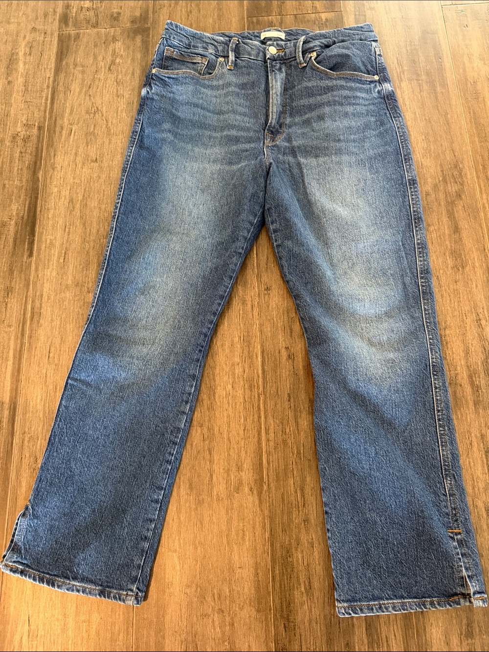 Good American Mid Wash Blue Cropped Straight-Leg Jeans